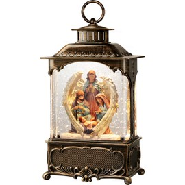 Priddop Nativity Snow Globe Christmas Decorations Gifts Jesus Angel Nativity Scene USB/Battery Timer Music Glitter Snowfall Lantern 10.2 inch