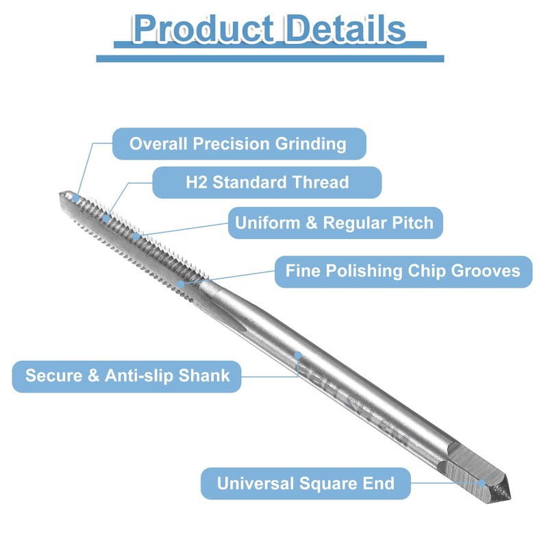 sourcing map 6pcs Straight Flute Thread Tap, M3 x 0.5