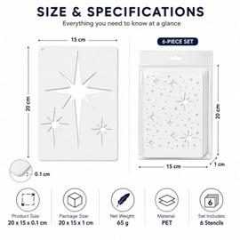 QIHAWN 6Pcs PET Star Stencils, 20x15cm Reusable Painting Templates