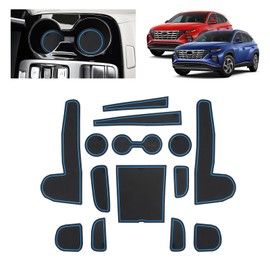 BSTW Car Non-Slip Mats for Hyundai Tucson NX4 (2021-2024), Faithful Rubber Mat for Centre Console, Cup Holder & Door Recesses, Suitable for Hyundai Tucson Hybrid PHEV (Blue)