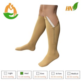 HealthyNees Seniors Care 15-20 mmHg Compression Leg Calf Closed Toe Zipper Socks (Nude, 3X-Large)