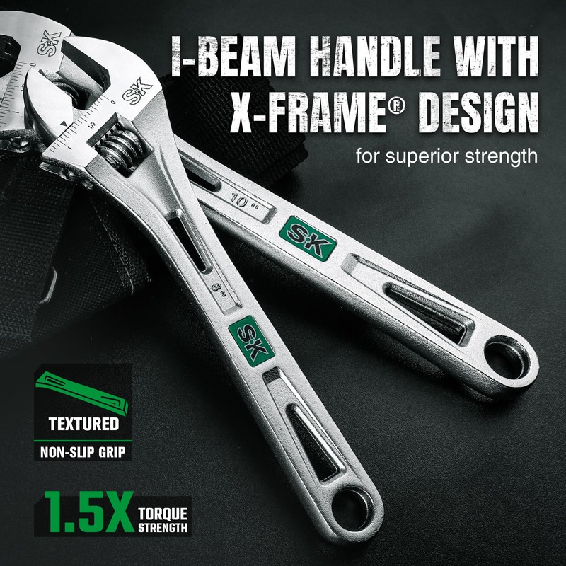 SK 3-Piece Adjustable Wrench Set, 6-Inch, 8-Inch, 10-Inch, Cr-V Steel,