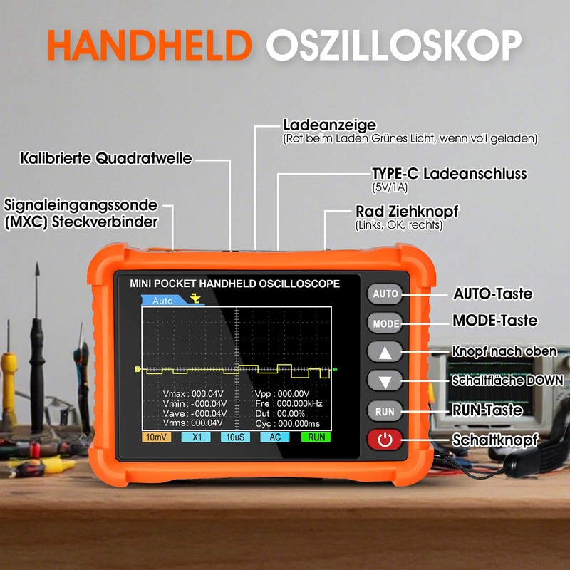 Digital Oscilloscope Handheld Oscilloscope 2.5 MS/s Sampling Rate Portable Oscilloscope