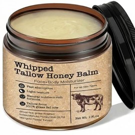 Bálsamo de miel de ternera para pieles sensibles: crema hidratante de sarga batida alimentada con pasto con miel de manuka, aceite de oliva, aceite de jojoba y vitamina E, crema facial y corporal no grasa 2 oz (miel)