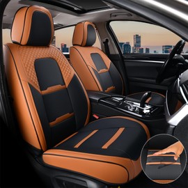 Coverado Car Seat Covers Front Seats, 2 Piece Car Seat Protector with Removable Headrest, Nappa Leather Breathable Seat Cushion Universal Fit for Truck Automotive Most of Cars Brown