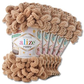 Alize Puffy Wool Chenille Loop Wool, 5 x 100 g, Crochet and Knit without Tools, Clothing, Accessories, Blankets, Rugs (262 | Beige)