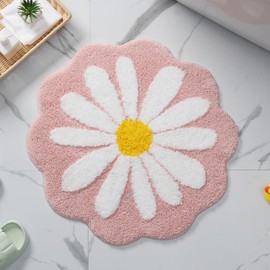 Cute Bath Mat,Pink Flower Rug,Water Absorption Non Slip Mat,Soft Machine Wash Rug Mat for Bedroom Kitchen Bathroom Toilet Floors 25.6 x 25.6 Inches (Pink)