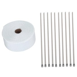 Exhaust Pipe Wrap, 32ft Exhaust Heat Wrap Roll, Exhaust Header Wrap Kit with 10 Stainless Steel Ties,for Motorcycle Car Exhaust Pipes, Mainfold (White)