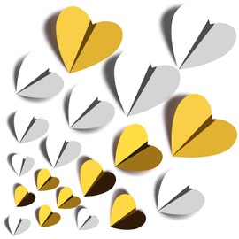 60 Pcs Heart Stickers Wall Decals, 3D Heart Wall Stickers, Waterproof Wall Decals, for Wedding Birthday Party Bedroom Home Office School Decor, 4 Different Sizes (Gold & Silver)