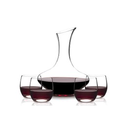 Eternal Living Wine Decanter Carafe Aerator with Stemless Wine Glasses Hand Blown Crystal Glass 5 pieces Set