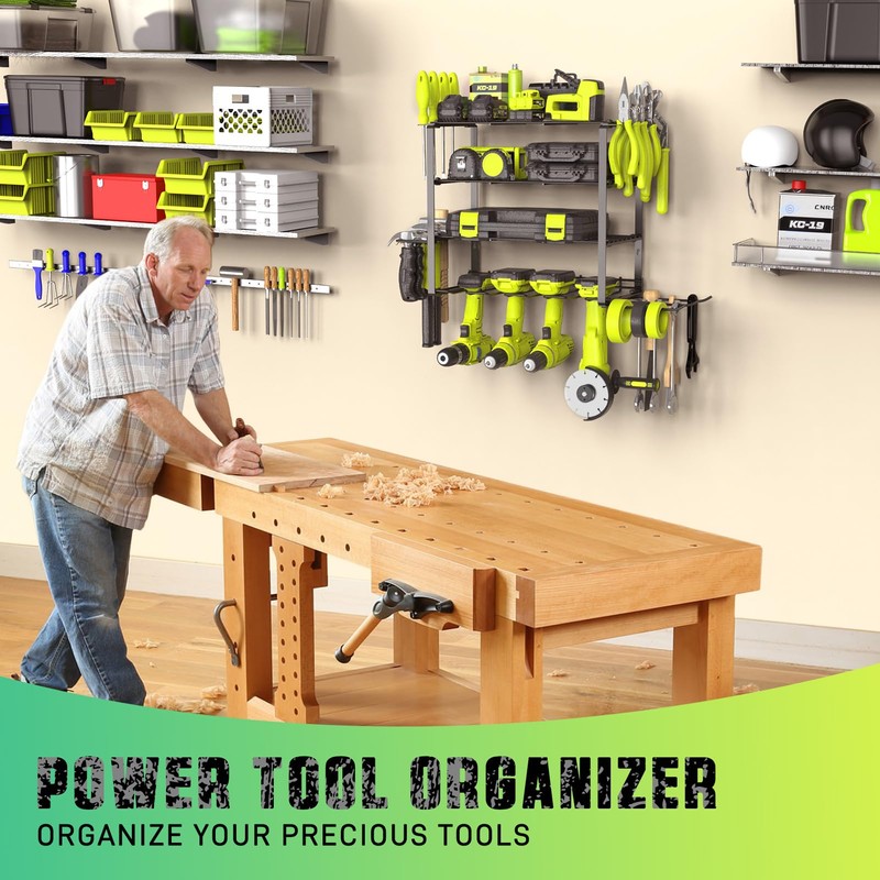 SUNALLY Power Tool Organizer, 4 Drill Holder Wall Mount, Garage