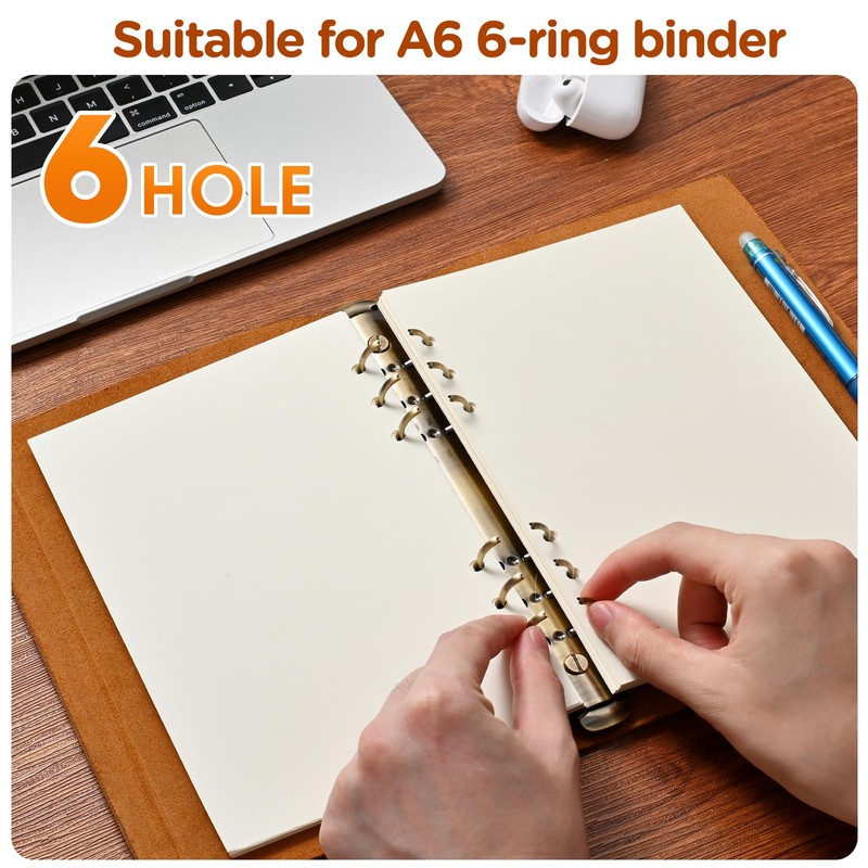 A6 6-Hole Blank Refill Paper(Pre-Punched)–100gsm Thick Beige Paper, Fountain Pen