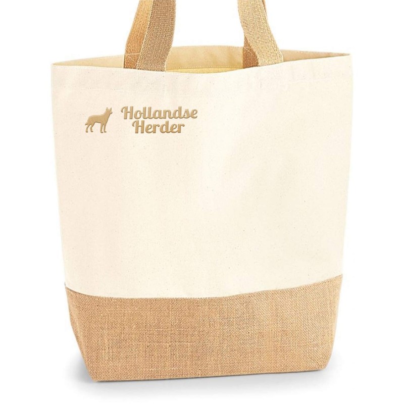 Hollandse Herder Jute Bag Shopper Shopping Bag Dog Motif Embroidery