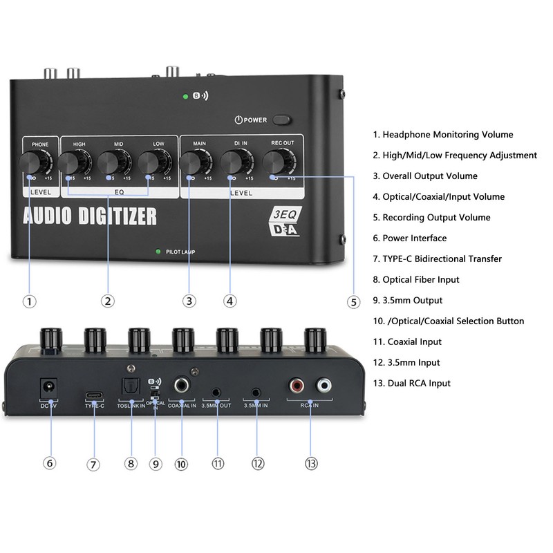 Digital to Analog Sound Converter Bluetooth Connection 3.5mm RCA Jack