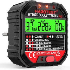 YEREADW Socket Tester with RCD Test, Socket Tester with Indicator Light Display, 6 Types of Fault Diagnosis, Voltage Tester FI Tester 90-250V/45-65Hz, CAT ll 300V
