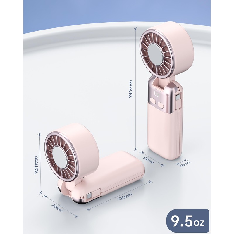 VINTELEIN Portable Handheld Personal Fan with USB-C & iOS Cables