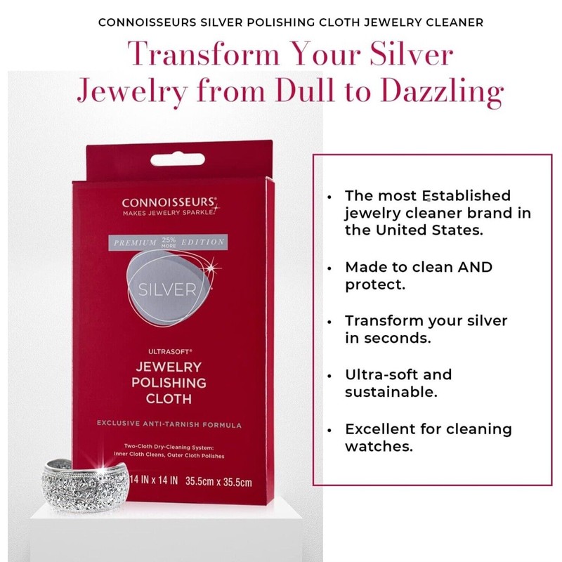 CONNOISSEURS Premium 14x14 Ultrasoft Silver Jewelry Polishing Cloth Anti-Tarnish