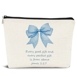 Dejfel Coquette Blue Bow Jesus Makeup Bag,Light Blue Bow Jesus Cosmetic Bags Zipper Pouch Travel Toiletry Bag,Preppy Aesthetic for Teen Girls,Gift for Birthday Party Girls Travel Storage Accessories