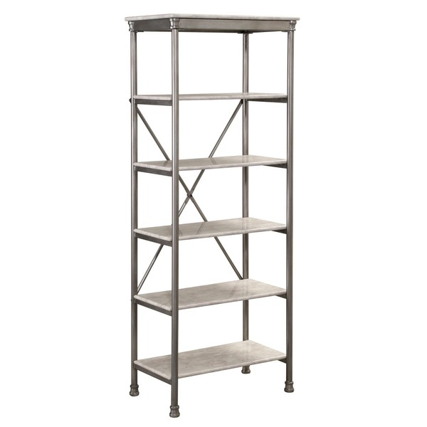 Home Styles The Orleans Marble Six-tier Shelves with Laminated Shelves, Powder-coated Steel Frame, and Levelers