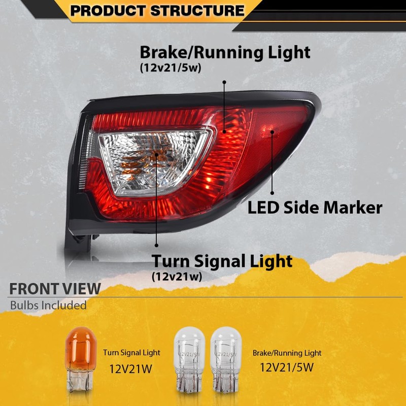 G-PLUS Right Tail Light Assembly Rear Lamp w/Bulbs,Fit For Chevy