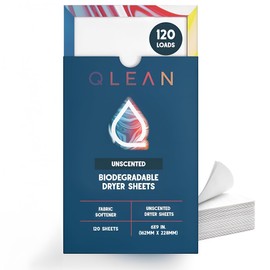 QLEAN Dryer Sheets | Natural Fabric Softener & Removes Static Cling | Vegan Laundry Softener | Soft, Fresh Laundry, Perfect for Clothes and Beddings, Unscented - 120 Loads