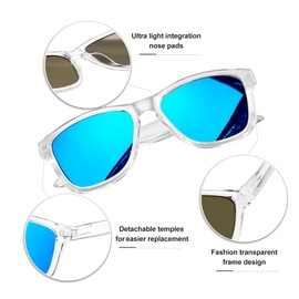 KANASTAL Polarised Sunglasses Men Women Classic Rectangle Sunglasses UV400 Protection Retro Unisex Glasses for Travel Hiking and Everyday Use, G-transparent blue/mirrored