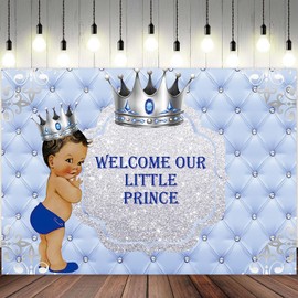 ASDCXZ 7x5ft Baby Shower Backdrop Welcome Our Little Prince Photography Background Silver Crown Blue Diamond Boys Kids Birthday Party Banner Decorations Newborn Children Parties Photo Booth Prop