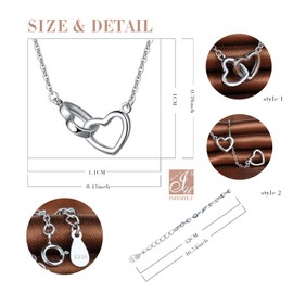 Unendlich U Classic Double Hearts Women’s Necklace, 925 Sterling Silver Pendant Chain with Adjustable Pendant, Rose Gold/Silver, Silver