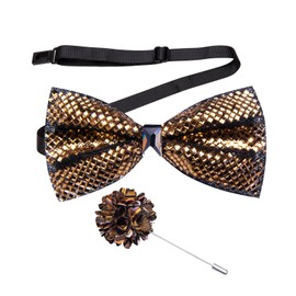 Hi-Tie Gold Rhinestone Bow Ties for Men Pre-Tied Adjustable Bowtie with Lapel Pin Set for Wedding Party