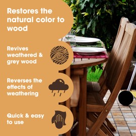 Furniture Clinic Teak Brightener | Enhances Natural Color and Shine of Wood | Increases Absorption of Teak Oil | Great for Use on All Outdoor and Marine Wood | Makes 34 Fl. Oz.