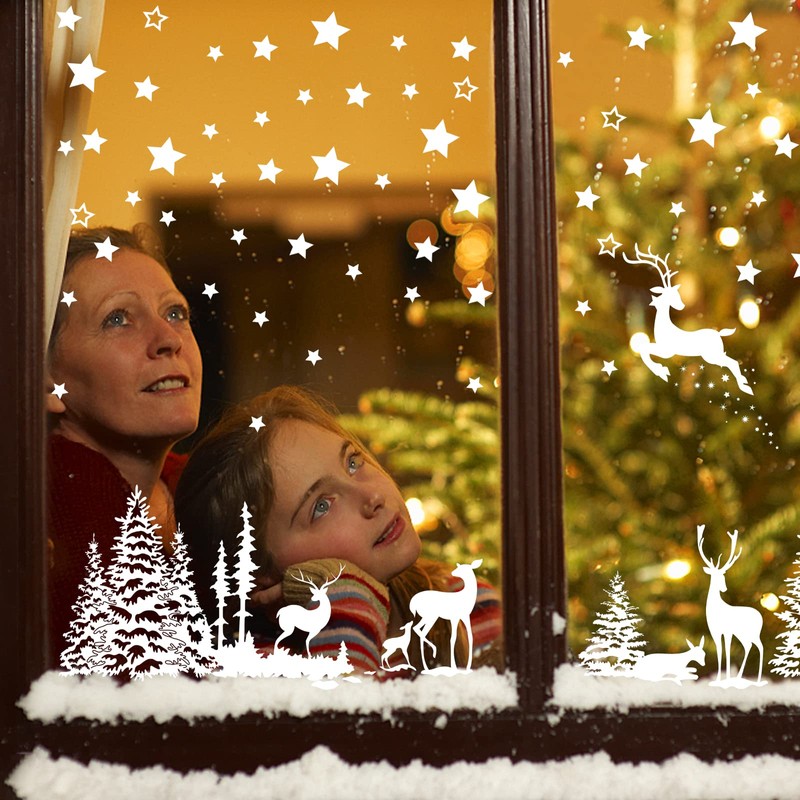 9 Sheet Large Size Christmas Snowflake Stickers Reusable Xmas Window