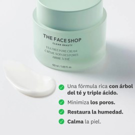 The Face Shop Tea Tree - Crema Facial Coreana| Hidratante Ligero Control de Poros y Sebo | Con AHA, BHA, PHA y Extracto de Árbol de Té | Calma la Irritación y Brinda Efecto Fresco K-Beauty