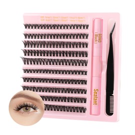 Poiuyoiu Cluster Lashes Kit with Lash Glue Bond and Seal Tweezers 40D 50D Individual Eyelashes 0.07 D Curl DIY Eyelash Extensions at Home Fluffy False Eyelashes Reusable
