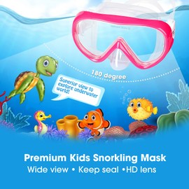 Kinder Taucherbrille 180° Panorama Kind Schnorchelmaske, Anti Nebel Tauchmaske gehärtetes Glas Schwimmmaske Junge Silikon Tauchermaske Mädchen Schwimmbrille mit Nasenabdeckung 4-16 (Rosa)