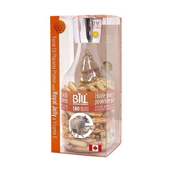 Bill Natural Sources Facial Oil w/ Placenta Protein & Royal Jelly & Vitamin E SPF15, 180 gelcaps
