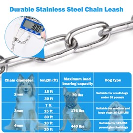 Tinnmao 15 FT Dog Tie Out Chain Heavy Duty for Yard, 1/8'' 304 Stainless Steel Chew-Proof Rust-Proof Dog Chains for Outside, for Large Dogs Up to 125 Lbs