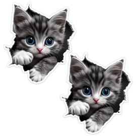 2pcs Cat Breaking The Wall Stickers, 4.53''x5.12'' Cute Kitten Sticker, Funny Cat Car Decal, Suitable for Cars, Trucks, Motorcycles, Walls, Laptop, Windows | CZ135