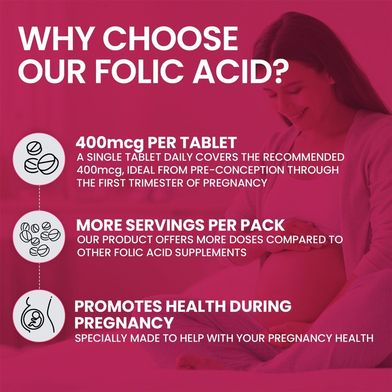 Folic Acid Tablets 400 mcg - 100 Vegan Vitamin B9