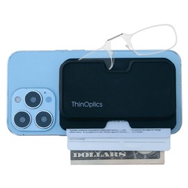 ThinOptics Readers with Wallet - Armless On-Nose Reading Glasses - Slim Wallet Attaches to Phone - MagSafe Compatible - Clear 2.00x