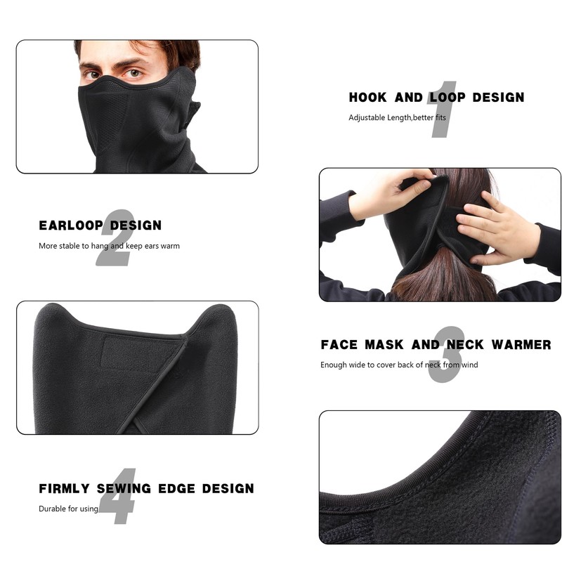 Omenex Balaclavas,Windproof Adjustable Stable Earloop Half Face Mask Neck Gaiter,Breathable