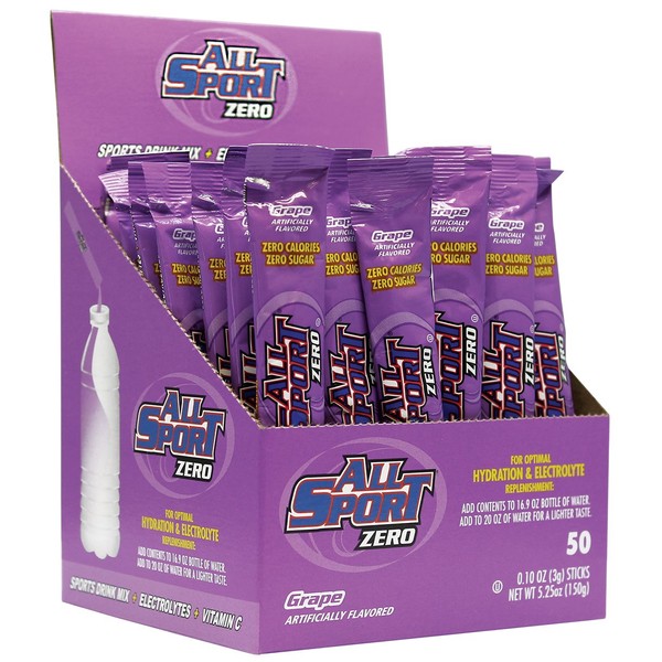 All Sport Powder Hydration Sticks | Zero Calorie | Performance Electrolyte Drink Mix | Sugar Free | 2x Potassium | Grape | 3 grams (50 Count)