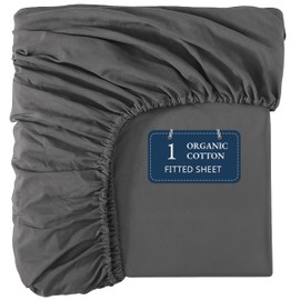 Lane Linen 100% Organic Cotton King Size Fitted Sheet Only (78"x80") - Super Soft 100% Cotton King Fitted Sheet - Lightweight & Durable Cotton Bed Sheet - Charcoal