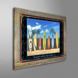 Black's Beach Vintage Surfboards Rustic Metal Print on Reclaimed Barn Wood from Painting by Artist Scott Westmoreland 8.5" x 11.5"