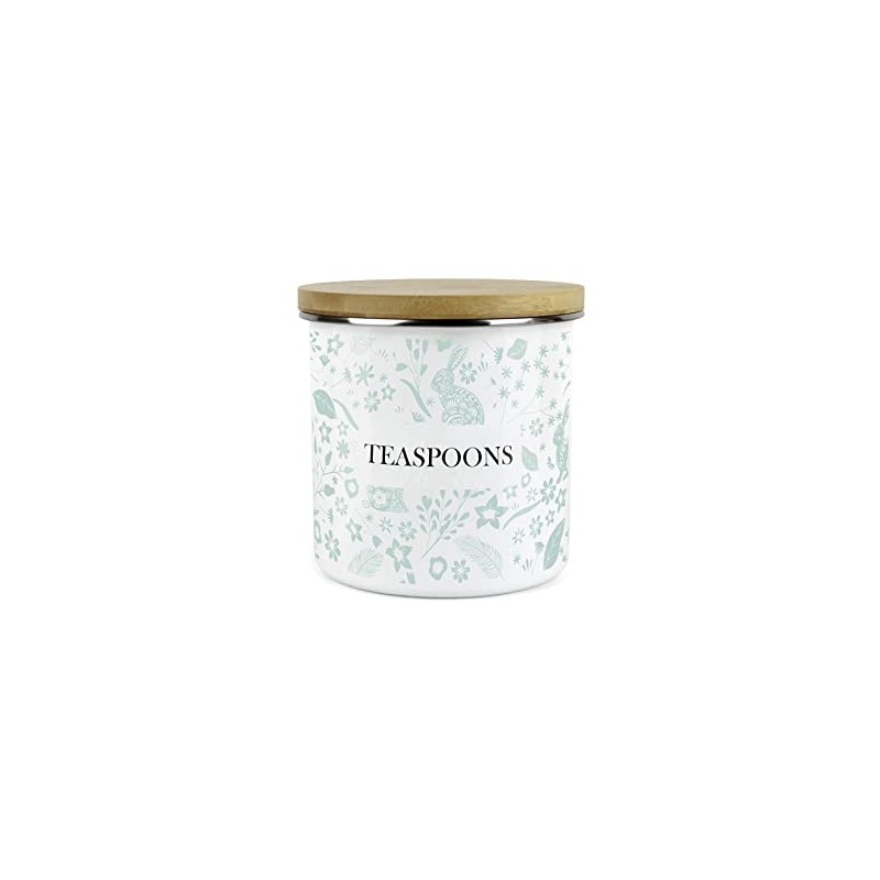 Purely Home Wild Rabbits Green Teaspoons Storage Canister - White