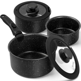 MICHELANGELO Sauce Pan Set, Nonstick 1Qt & 2 Qt & 3Qt Pots with Removable Handles, Non Toxic Saucepan Set with Detachable Handle, Stackable Pot Set for RV Camping, Oven Safe - 6 Piece, Black