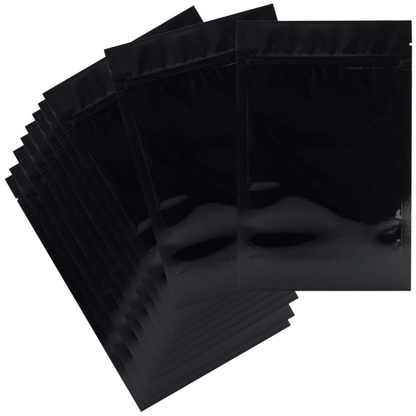 Mylar Style Barrier Bags – Zipper w/Heat Seal – 100 Bags (Gloss Black / Gloss Black, 1 Ounce - 6″x9.25″x2.33″)