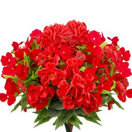 CITYES 8 Pcs Artificial Flowers for Outdoors Impatiens Silk Geraniums Flowers Red UV Resistant Faux Impatiens Flowers for Outdoor Planters Pot Patio Garden Hanging Basket Porch Table Indoor Decor