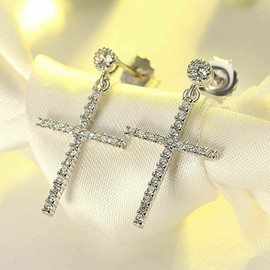 Cross Earrings for Men Women Sterling Silver Hypoallergenic Dangle Earrings White Cubic Zirconia Drop Earrings Jewelry Gifts for Birthday Valentine
