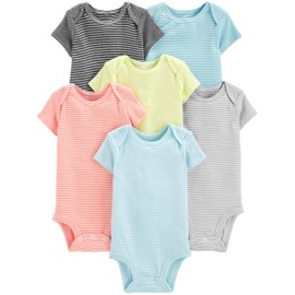 Simple Joys by Carter's Baby 6-Pack Neutral Short-Sleeve Bodysuit, stripes, 0-3 Months