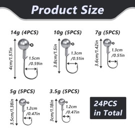 24 Pieces Jig Head Fishing Hooks with Lead Head 3.5g/5g/7g/10g/14g Soft Bait Hooks Triple Bar for Freshwater Fishing Trout Pike Storage Box Included